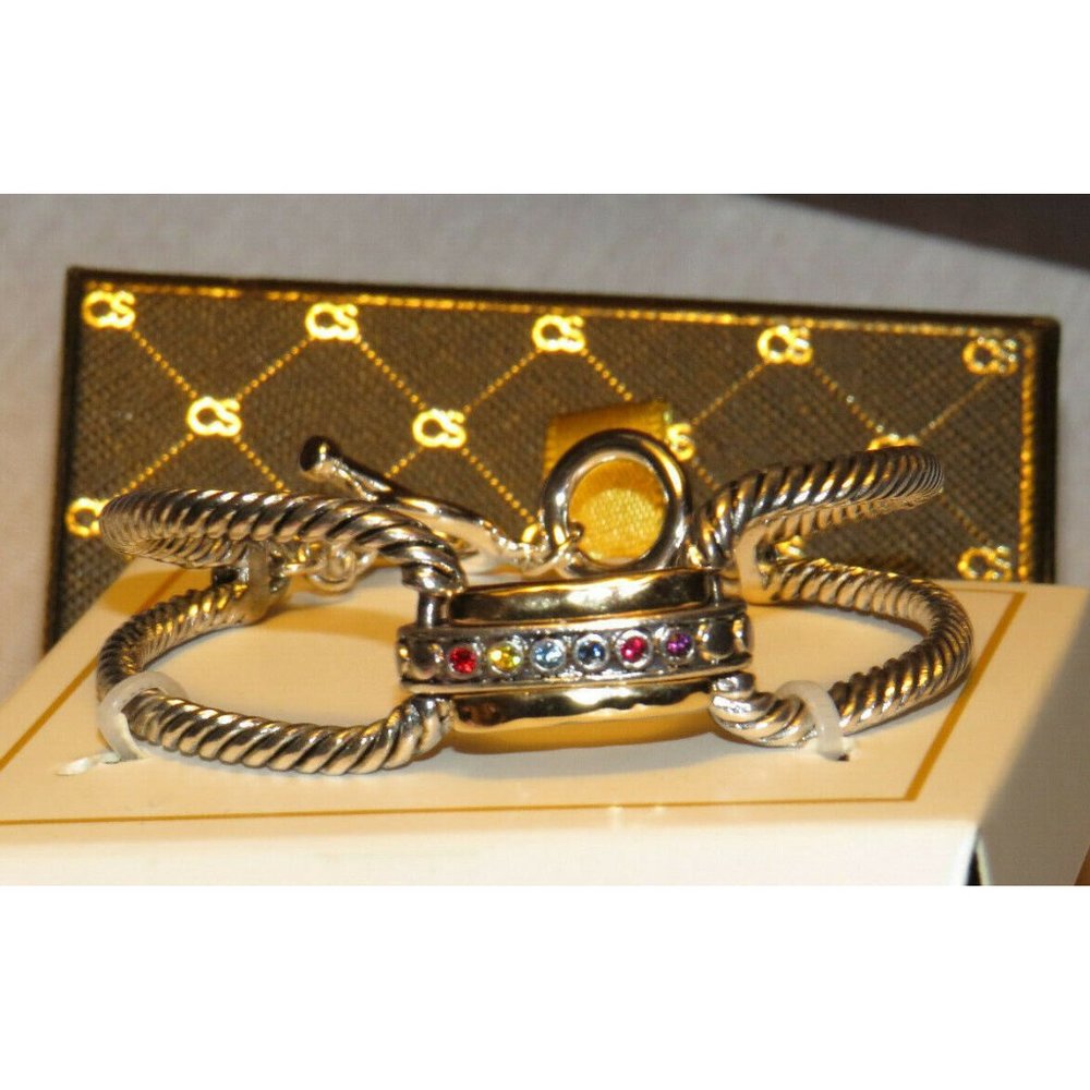 Color Street twisted design toggle braclet with multicolored stones,6 1/2" wrist
